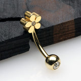 Golden Grand Plumeria Sparkle Curved Barbell-Clear