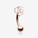 Rose Gold White Rose Blossom Sparkle Curved Barbell Ring