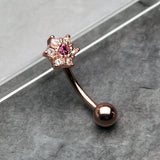 Detail View 1 of Rose Gold Brilliant Sparkle Spring Flower Eyebrow Curved Barbell Ring-Clear Gem/Purple