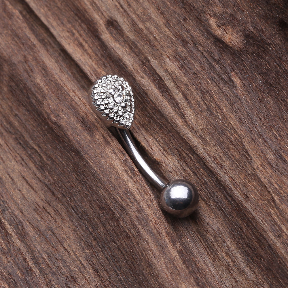 Detail View 2 of Aria Sparkle Teardrop Curved Barbell Ring-Clear Gem