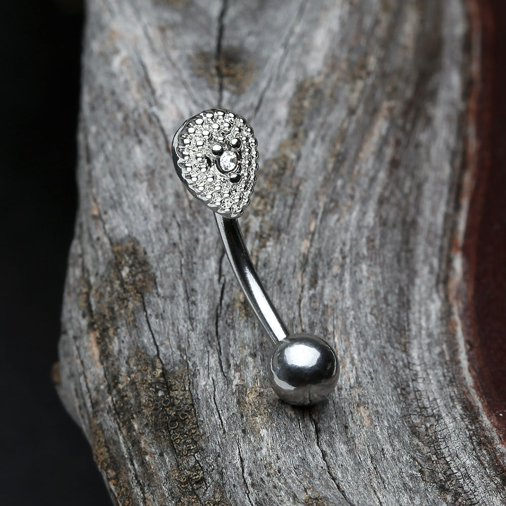 Detail View 3 of Aria Sparkle Teardrop Curved Barbell Ring-Clear Gem