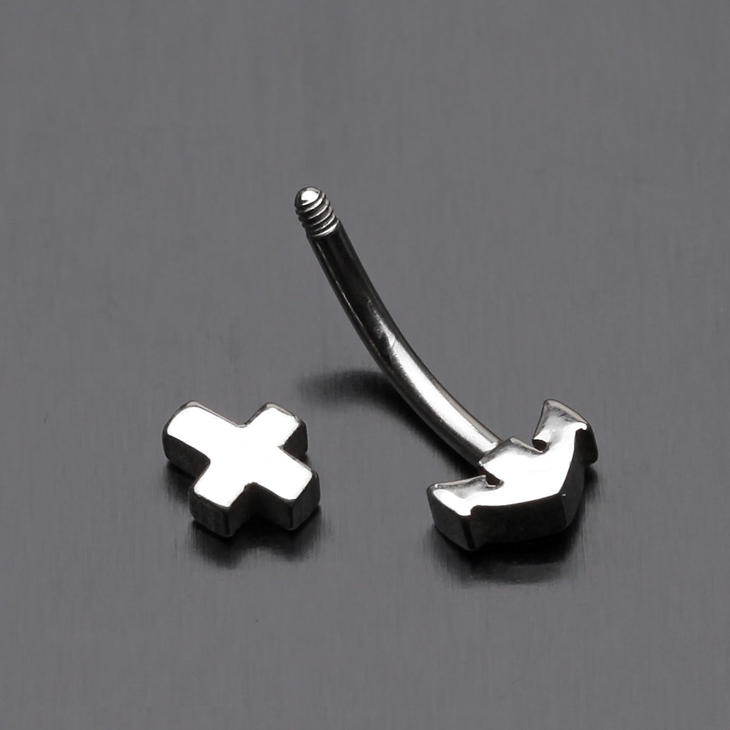 Detail View 1 of Classic Anchor Curved Barbell Eyebrow Ring-Steel