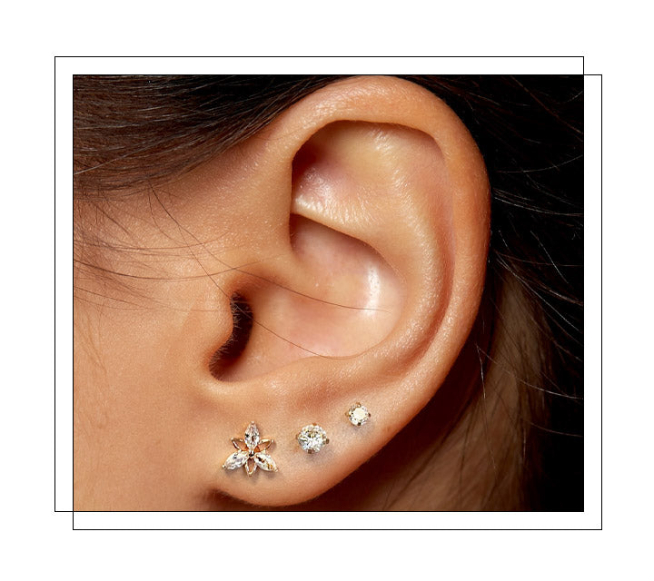 Earlobre located on the lower, fleshy part of the ear. The most common type of piercing and the easiest part of the ear to heal. The possibilities are endless! We offer every type of jewelry to accommodate your earlobe piercings.