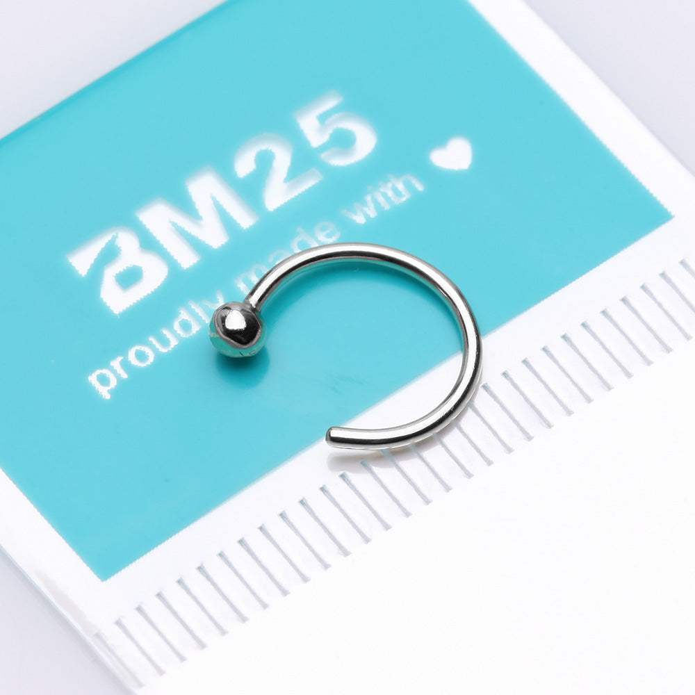 Detail View 2 of 14 Karat White Gold Solid Ball End Nose Hoop Ring