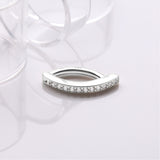 Detail View 2 of 14 Karat White Gold Sparkle Gem Lined Minimalist Curved Bar Belly Clicker-Clear Gem