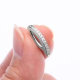 Detail View 3 of 14 Karat White Gold Sparkle Gem Lined Minimalist Curved Bar Belly Clicker-Clear Gem