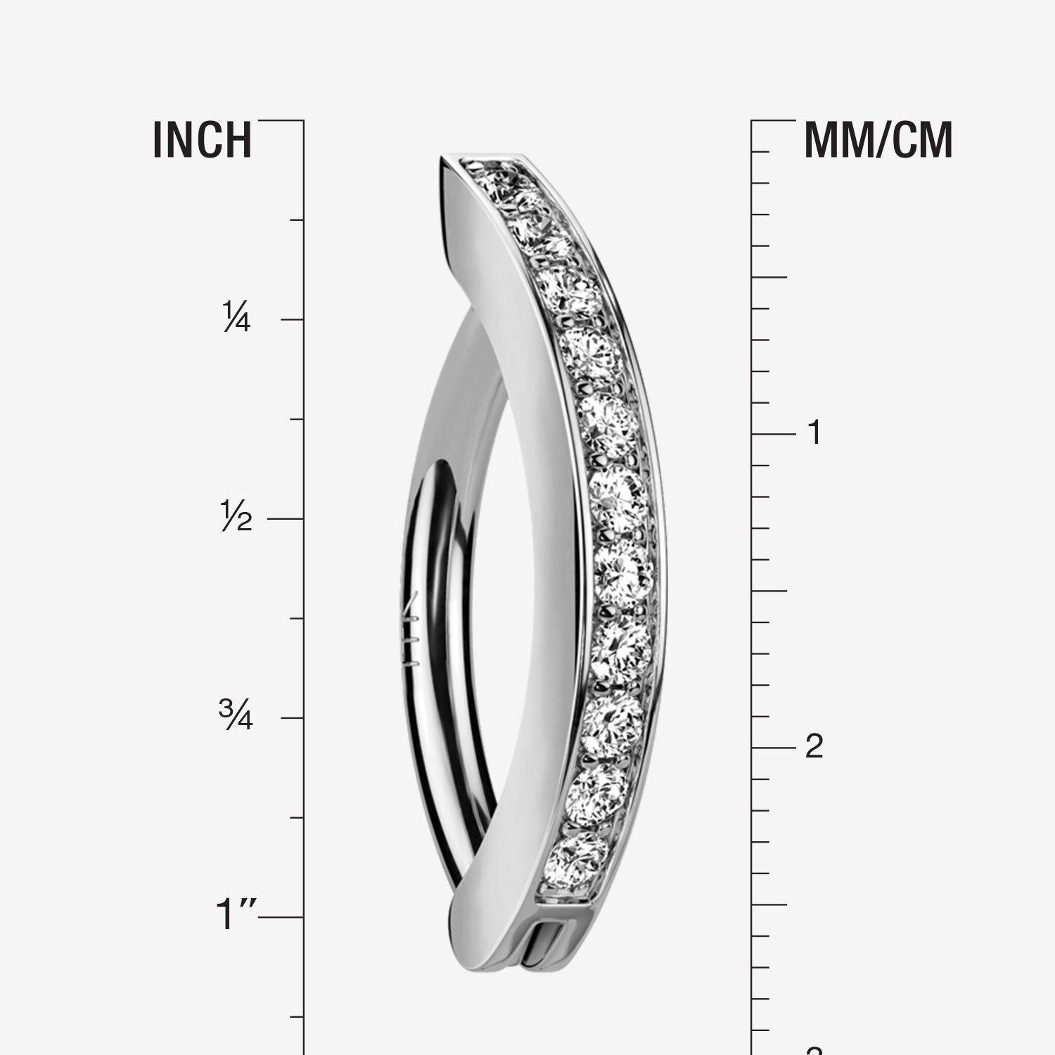 Detail View 1 of 14 Karat White Gold Sparkle Gem Lined Minimalist Curved Bar Belly Clicker-Clear Gem