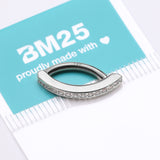 Detail View 4 of 14 Karat White Gold Sparkle Gem Lined Minimalist Curved Bar Belly Clicker-Clear Gem