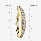 Detail View 1 of 14 Karat Gold Sparkle Gem Lined Minimalist Curved Bar Belly Clicker-Clear Gem