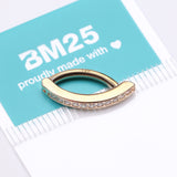 Detail View 4 of 14 Karat Gold Sparkle Gem Lined Minimalist Curved Bar Belly Clicker-Clear Gem