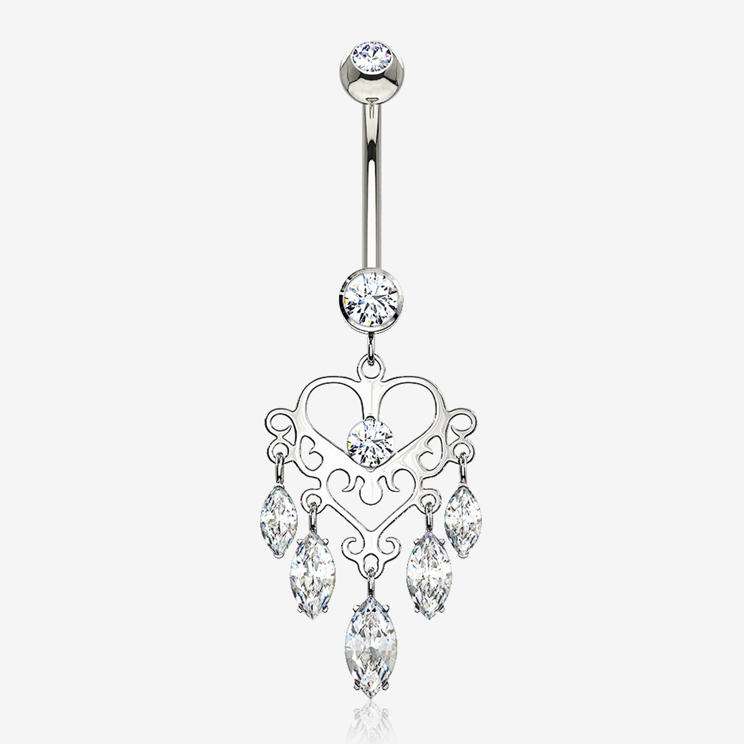 14 Karat White Gold Royal Chandelier Marquise Sparkle Belly Button Ring-Clear Gem