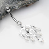 Detail View 2 of 14 Karat White Gold Royal Chandelier Marquise Sparkle Belly Button Ring-Clear Gem
