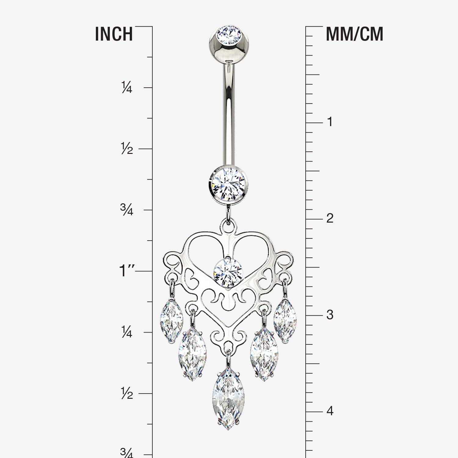 Detail View 1 of 14 Karat White Gold Royal Chandelier Marquise Sparkle Belly Button Ring-Clear Gem