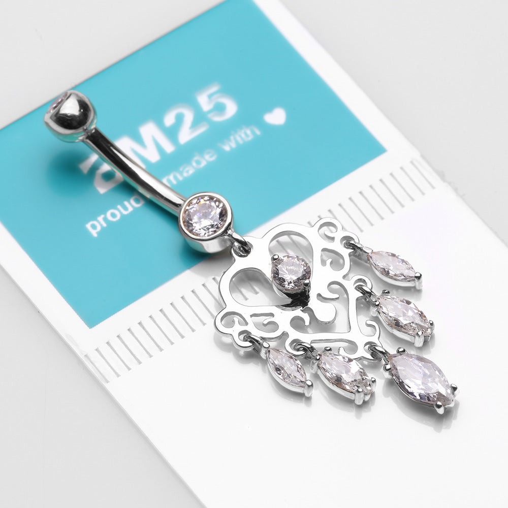 Detail View 3 of 14 Karat White Gold Royal Chandelier Marquise Sparkle Belly Button Ring-Clear Gem