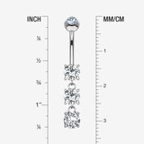 Detail View 1 of 14 Karat White Gold Brilliant Triple Dangle Sparkle Multi-Gem Belly Button Ring-Clear Gem