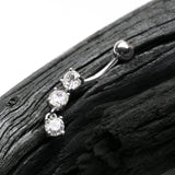 Detail View 2 of 14 Karat White Gold Brilliant Triple Dangle Sparkle Multi-Gem Belly Button Ring-Clear Gem