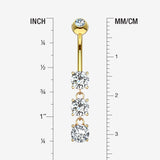 Detail View 1 of 14 Karat Gold Brilliant Triple Dangle Sparkle Multi-Gem Belly Button Ring-Clear Gem