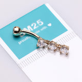 Detail View 3 of 14 Karat Gold Brilliant Triple Dangle Sparkle Multi-Gem Belly Button Ring-Clear Gem