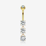 14 Karat Gold Brilliant Triple Dangle Sparkle Multi-Gem Belly Button Ring