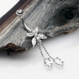 Detail View 2 of 14 Karat White Gold Marquise Butterfly Sparkle Dangle Belly Button Ring-Clear Gem