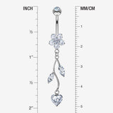 Detail View 1 of 14 Karat White Gold Spring Flower Vine Sparkle Dangle Belly Button Ring-Clear Gem