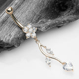 Detail View 2 of 14 Karat Gold Spring Flower Vine Sparkle Dangle Belly Button Ring-Clear Gem