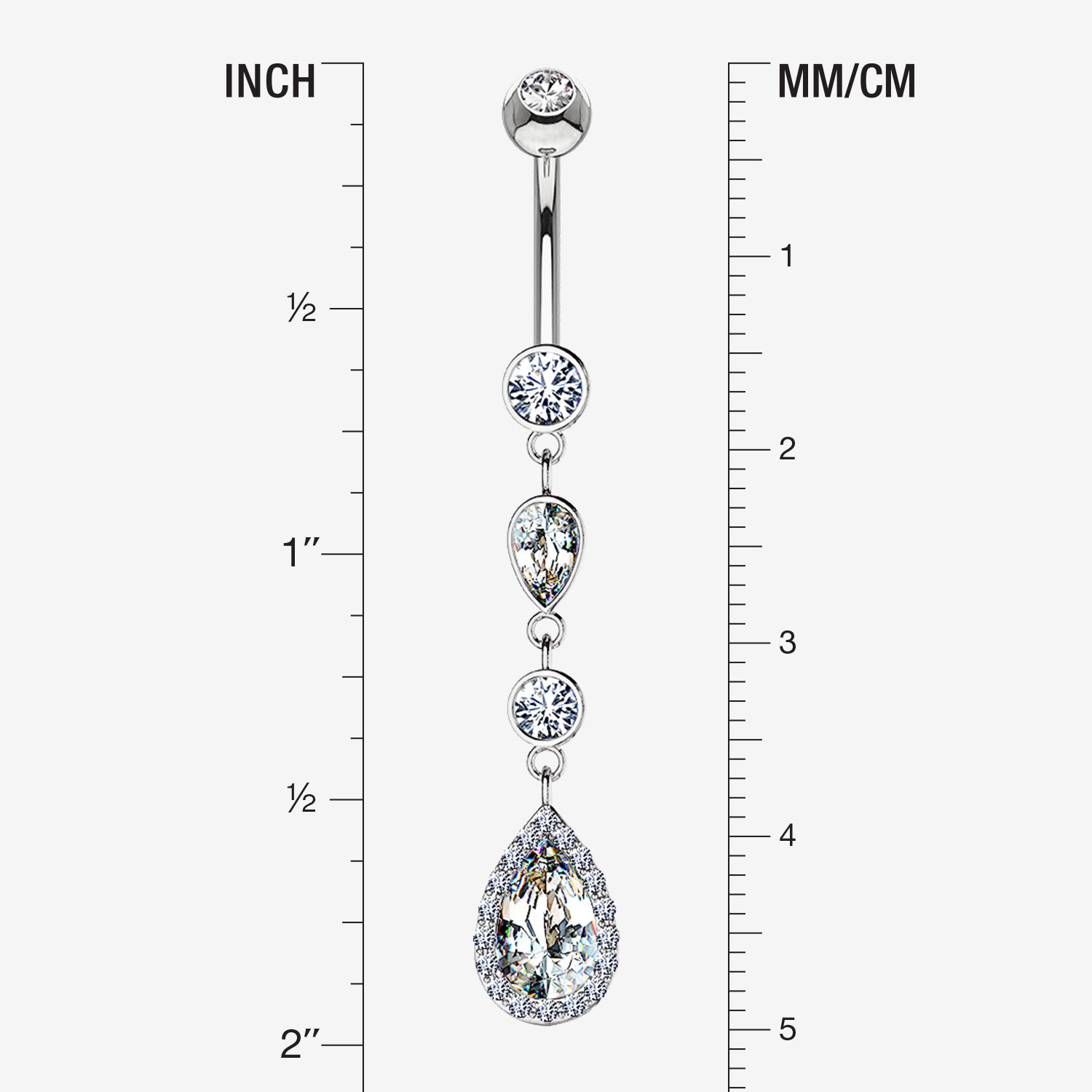 Detail View 1 of 14 Karat White Gold Brilliant Teardrop Cascading Sparkle Belly Button Ring-Clear Gem