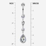 Detail View 1 of 14 Karat White Gold Brilliant Teardrop Cascading Sparkle Belly Button Ring-Clear Gem