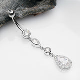 Detail View 2 of 14 Karat White Gold Brilliant Teardrop Cascading Sparkle Belly Button Ring-Clear Gem
