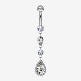 14 Karat White Gold Brilliant Teardrop Cascading Sparkle Belly Button Ring