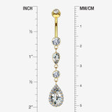 Detail View 1 of 14 Karat Gold Brilliant Teardrop Cascading Sparkle Belly Button Ring-Clear Gem