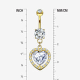 Detail View 1 of 14 Karat Gold Brilliant Heart Solitaire Sparkle Loop Belly Button Ring-Clear Gem
