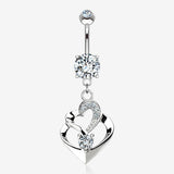 14 Karat White Gold Luscious Heart Twirl Sparkle Belly Button Ring