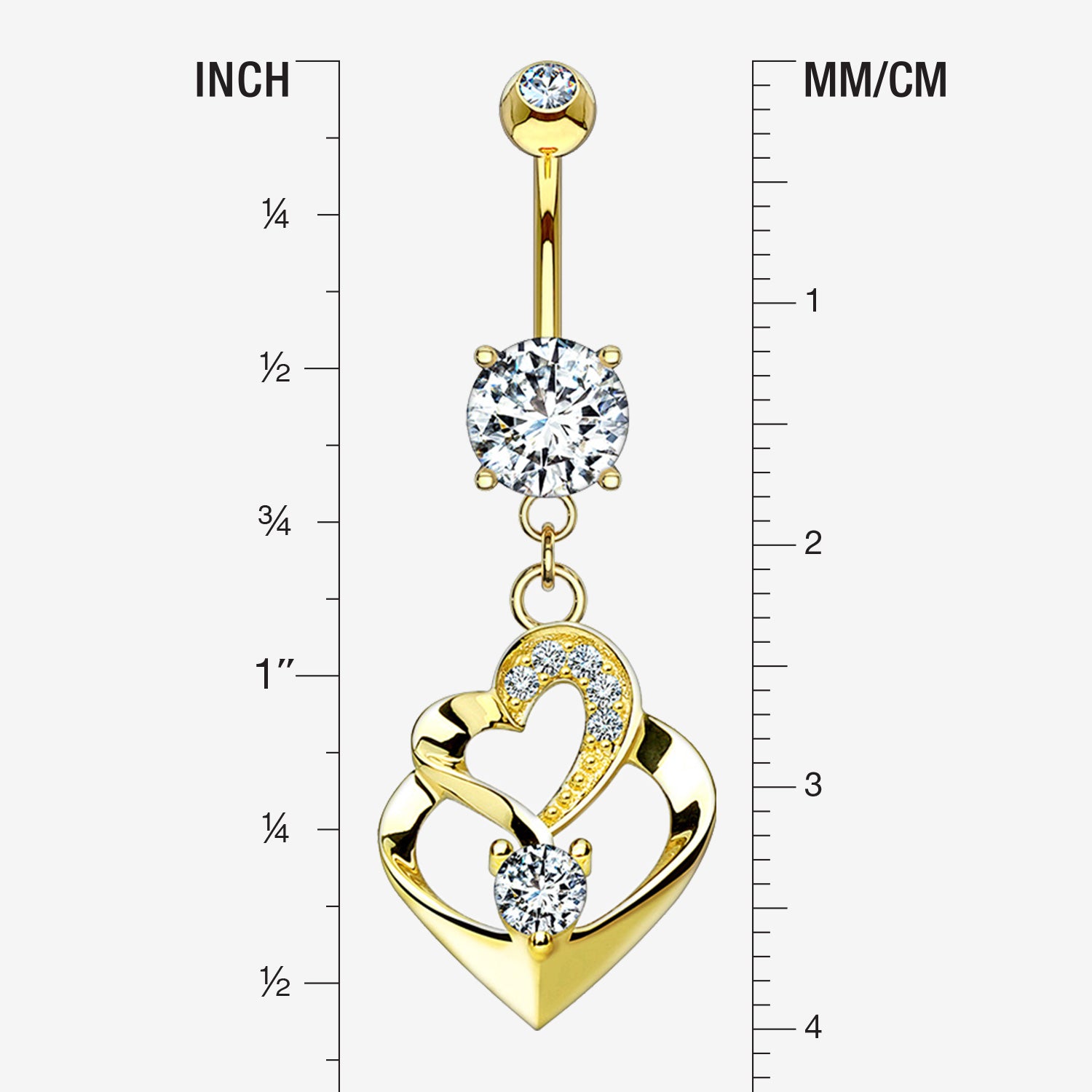 Detail View 1 of 14 Karat Gold Luscious Heart Twirl Sparkle Belly Button Ring-Clear Gem