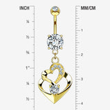 Detail View 1 of 14 Karat Gold Luscious Heart Twirl Sparkle Belly Button Ring-Clear Gem