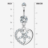 Detail View 1 of 14 Karat White Gold Sparkle Floral Ray Heart Belly Button Ring-Clear Gem