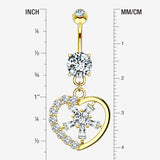 Detail View 1 of 14 Karat Gold Sparkle Floral Ray Heart Belly Button Ring-Clear Gem