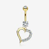 14 Karat Gold Journey Sparkle Heart Dangle Belly Button Ring