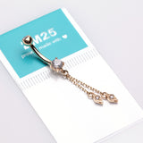 Detail View 3 of 14 Karat Gold Double Chained Sparkle Dangle Belly Button Ring-Clear Gem