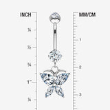 Detail View 1 of 14 Karat White Gold Grand Butterfly Marquise Sparkle Dangle Belly Button Ring-Clear Gem