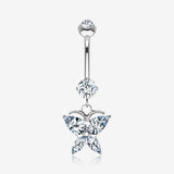 14 Karat White Gold Grand Butterfly Marquise Sparkle Dangle Belly Button Ring