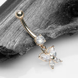 Detail View 2 of 14 Karat Gold Grand Butterfly Marquise Sparkle Dangle Belly Button Ring-Clear Gem