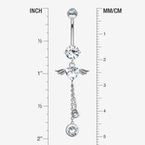 Detail View 1 of 14 Karat White Gold Angel Wing Heart Sparkle Dangle Belly Button Ring-Clear Gem