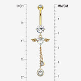 Detail View 1 of 14 Karat Gold Angel Wing Heart Sparkle Dangle Belly Button Ring-Clear Gem