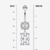 Detail View 1 of 14 Karat White Gold Asscher Cut Sparkle Dangle Multi-Gem Belly Button Ring-Clear Gem