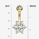 Detail View 1 of 14 Karat Gold Spring Flower Sparkle Prong Set Belly Button Ring-Clear Gem
