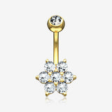 14 Karat Gold Spring Flower Sparkle Prong Set Belly Button Ring
