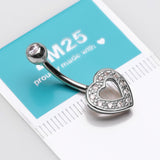 Detail View 3 of 14 Karat White Gold Charming Heart Sparkle Belly Button Ring-Clear Gem