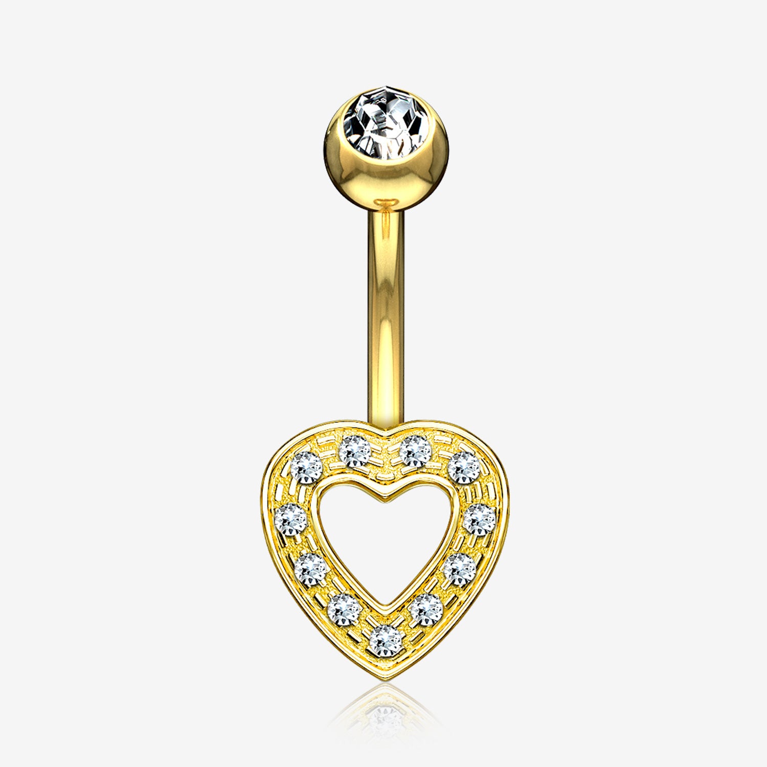 14 Karat Gold Charming Heart Sparkle Belly Button Ring-Clear Gem
