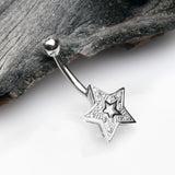 Detail View 2 of 14 Karat White Gold Charming Star Sparkle Belly Button Ring-Clear Gem